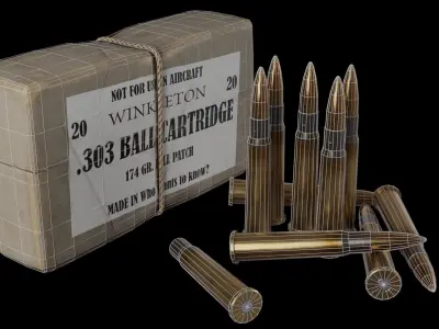 303 British Rifle Cartridge and Box Low-poly 3D model