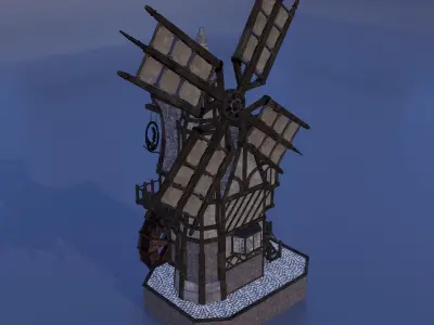 Windmill with water wheel Blender files with full 4k texture 3D model