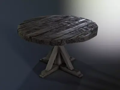 Wooden Round Table Low-poly 3D model