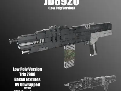 High poly and low poly gun-JD8920 Low-poly 3D model