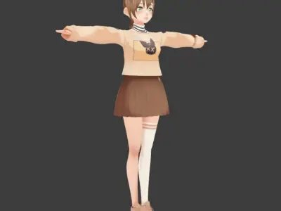SciFi 3d anime kawaii girl character c10 Low-poly 3D model