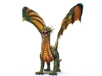 Green Dragon Creature Cartoon Style Low-poly 3D model