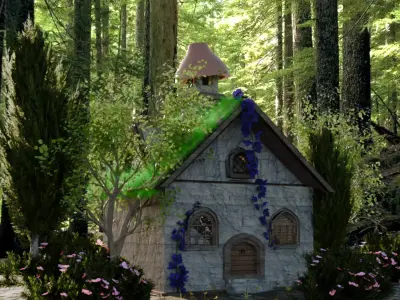 3D Forest Cottage Detailed House and Nature Scene 3D model