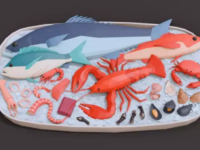 Collection 30 Seafood and Fish Low Poly Free low-poly 3D model