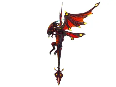 Low Poly Monster Red Young Winged Dragon Low-poly 3D model