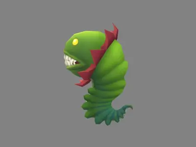 Big-mouthed caterpillar monster  Low-poly 3D model