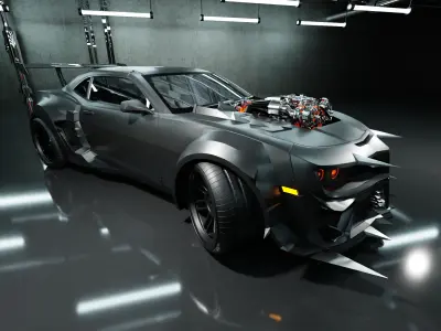 Cyberpunk Battle Car - Widebody Street Racer Rigged Low-poly 3D model