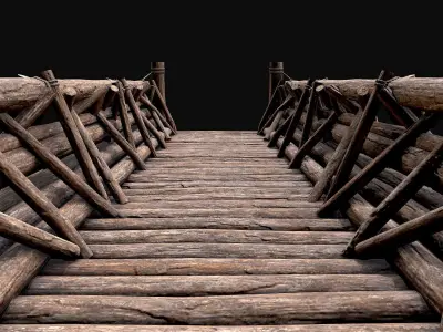 Modular Wood Bridge Platform Low-poly 3D model