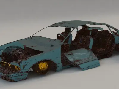 destroyed cars Low-poly 3D model