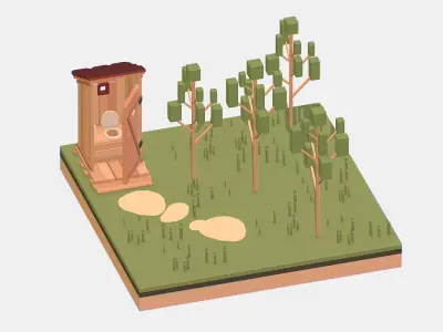 Isometric Village Wood WC street Toilet Low-poly 3D model