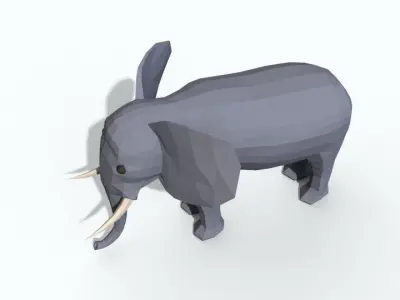 Low Poly Elephant with tusks Free 3D model