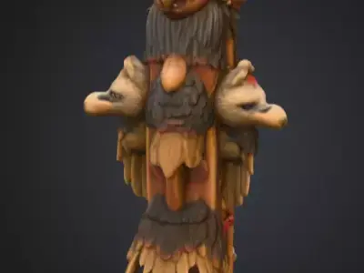 Vertical Native American medicine totem with Animal Low-poly 3D model