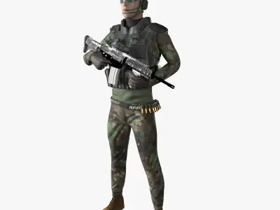 Soldier in camouflage holding rifle Low-poly 3D model