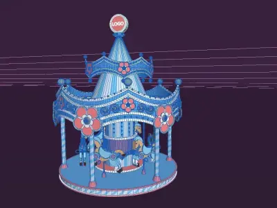 merry-go-round carousel Low-poly 3D model