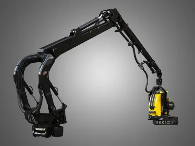 Forestry Crane with Harvester Head 3D model