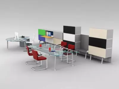 Office Tables Chairs And Cabinets 3D model