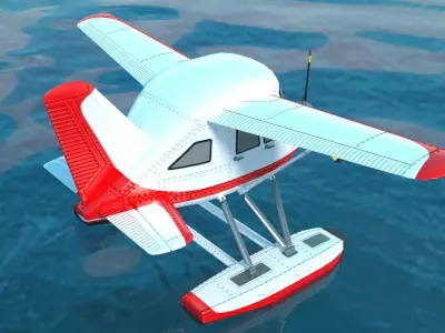 Rigged low poly cartoon seaplane Low-poly 3D model