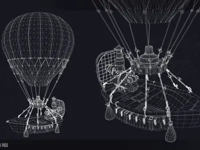 Steampunk Air Balloon Boat Model Game Ready Kitbash Textured Low-poly 3D model