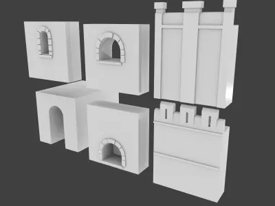 6 Castle Walls Pack Free low-poly 3D model