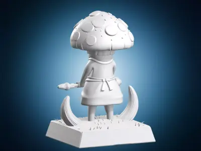 Fantasy Mushroom Warrior Spearman Creature Miniature 3D print model