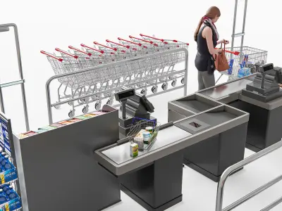 Supermarket Shop Store Elements checkout 3 3D model
