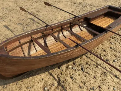 Low Poly PBR Row Boat Low-poly 3D model
