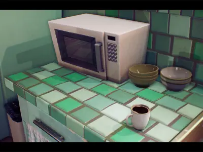 Stylized House Interior Free low-poly 3D model