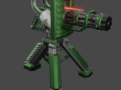 Turret minigun and rocket launcher Low-poly 3D model