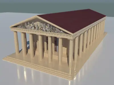 The Parthenon greek temple with columns and roof Low-poly 3D model
