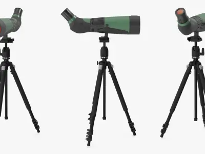 Angled Spotting Scope with Tripod Green Black 3D model