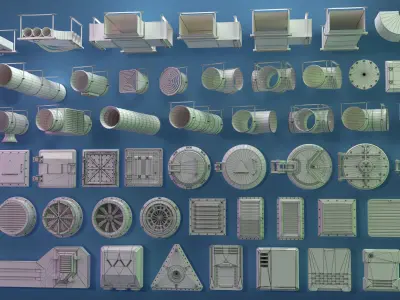 Industrial Kitbash - 8 - 55 pieces 3D model