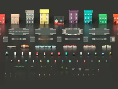 Free Big Low Poly Simple Urban City 3D Asset Pack Free low-poly 3D model