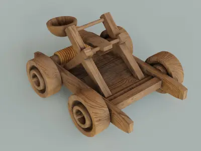 Catapult wooden toy car Low-poly 3D model