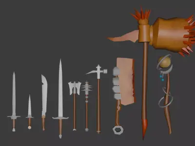 low poly medieval weapon kit - ready for game - volume 1 Low-poly 3D model