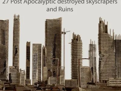 Post Apocalyptic destroyed skyscrapers Pack 3D model purchase