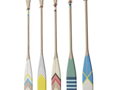 Set of painted oars 3D model