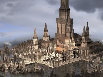 Lizard King Drake Fort City Tower Kitbash 2 versions 3D model