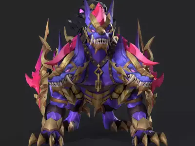 three headed fiery Wolf Low-poly 3D model