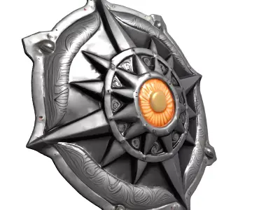 Ornate Metallic Sun Fantasy Shield Low-poly 3D model