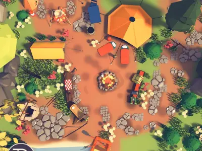 Low Poly Campament drop game asset camping pack Low-poly 3D model