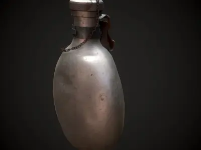 Vintage Military Water Flask - Low poly Game-ready PBR 3D Model Low-poly 3D model