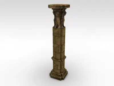 Low poly stone column pillar with lions Low-poly 3D model