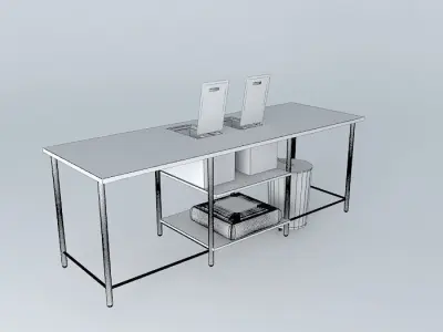 Kit stainless steel table with two sinks and trash can Free 3D model