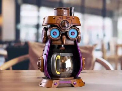 Steampunk owl shaped coffee machine 3D model