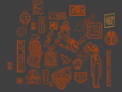Cyberpunk Neon Board Set Low-poly 3D model