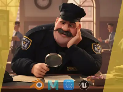 Stylized Cartoon Police Chief Rigged Fat Cop Low-poly 3D model