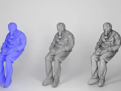 Soviet Liquidator of nuclear accident of Chernobyl sitting 56 Low-poly 3D model