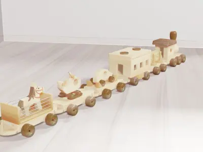 Train toys with treated wood texture 3D model