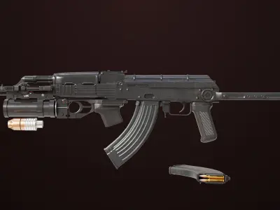 AKMS Light Machine Gun 10 Metal All PBR Unity Low-poly 3D model