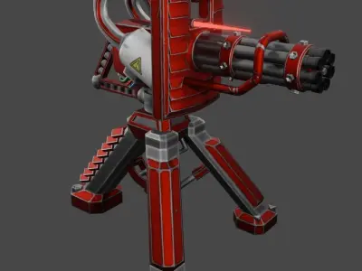 Turret minigun and rocket launcher Low-poly 3D model